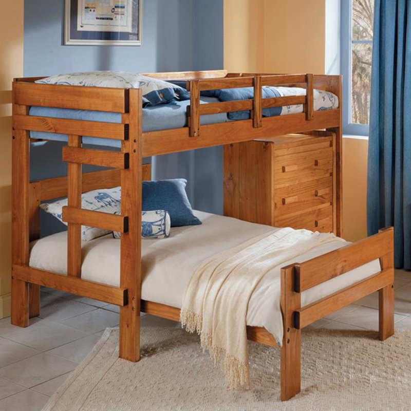 Chelsea Home Twin over Twin LShaped Bunk Bed with 4 Drawer Chest